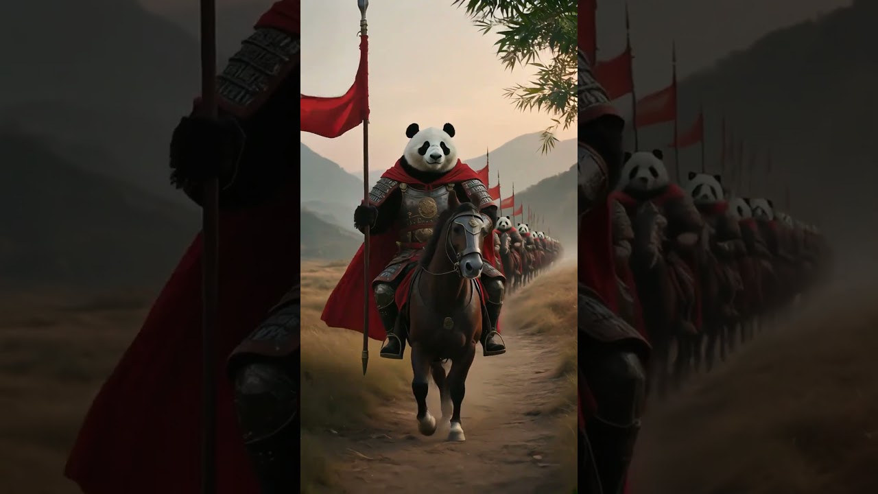 Pandas géants en armure de guerrier chinois : robots d'automatisation uniques